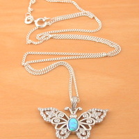 BOXED GIFT/Sterling Silver Blue Opal Butterfly Pendant & 18 inch Chain/Butterfly Necklace/Opal Necklace/Opal Jewellery/October Birthstone/UK - Thumbnail 2