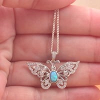 BOXED GIFT/Sterling Silver Blue Opal Butterfly Pendant & 18 inch Chain/Butterfly Necklace/Opal Necklace/Opal Jewellery/October Birthstone/UK - Thumbnail 3