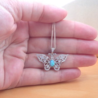 BOXED GIFT/Sterling Silver Blue Opal Butterfly Pendant & 18 inch Chain/Butterfly Necklace/Opal Necklace/Opal Jewellery/October Birthstone/UK - Thumbnail 4