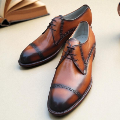 Crafted leather classic brown leather formal oxford dress shoes - Thumbnail 2