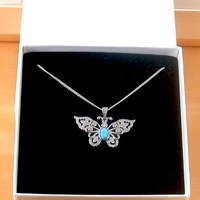 BOXED GIFT/Sterling Silver Blue Opal Butterfly Pendant & 18 inch Chain/Butterfly Necklace/Opal Necklace/Opal Jewellery/October Birthstone/UK - Thumbnail 7