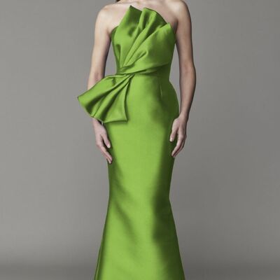 Green mermaid satin prom dress evening formal gown