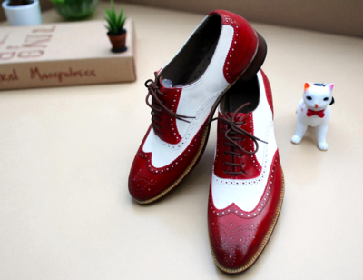 Crafted Leather Classic Men Burgundy White Leather Dress Oxford Shoes