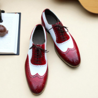 Crafted Leather Classic Men Burgundy White Leather Dress Oxford Shoes - Thumbnail 1