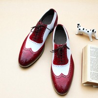 Crafted Leather Classic Men Burgundy White Leather Dress Oxford Shoes - Thumbnail 2