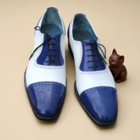 Crafted Leather Men Blue White Leather Oxford Lace up Dress Shoes - Thumbnail 1