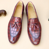 Crafted Leather Handmade Classic Brown Crocodile/Alligator Leather Tassel Loafers Dress Shoes - Thumbnail 1