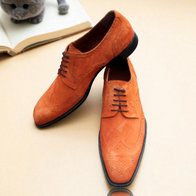Crafted leather classic tan suede wingtip oxford men stunning dress lace up shoes - Thumbnail 3