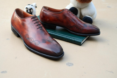 Crafted Leather Men Brown Patina Leather Oxford Lace up Dress Shoes