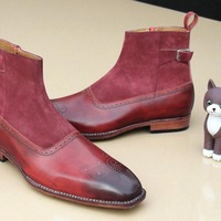 Crafted Leather Men Genuine Suede Leather Jodhpur Strap Dress Boot - Thumbnail 1