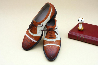 Crafted Leather Handmade Classic Brown White Leather Oxfords Dress Shoes