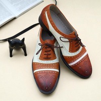 Crafted Leather Handmade Classic Brown White Leather Oxfords Dress Shoes - Thumbnail 1