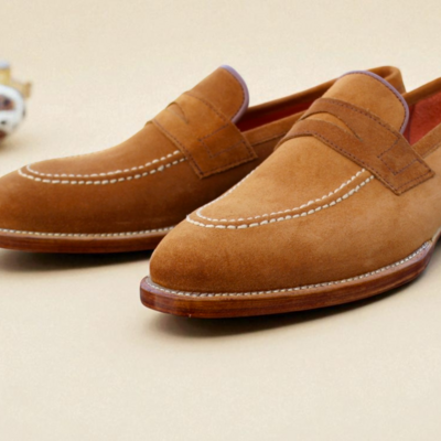 Crafted leather classic brown suede leather moccasin loafers dress shoes - Thumbnail 2