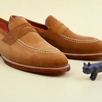 Crafted Leather Classic Brown Suede Leather Moccasin Loafers Dress Shoes - Thumbnail 1