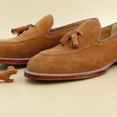 Crafted leather classic brown suede leather tassel loafers dress shoes - Thumbnail 1