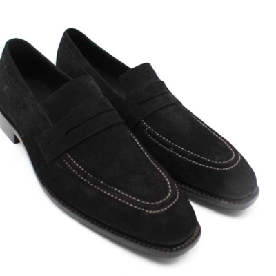 Crafted leather classic black suede leather moccasin loafers dress shoes - Thumbnail 3