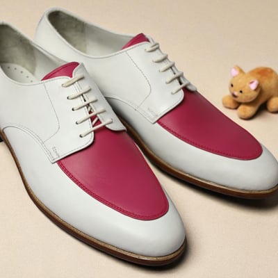 Crafted leather handmade classic pink white leather lace up oxfords dress shoes - Thumbnail 3
