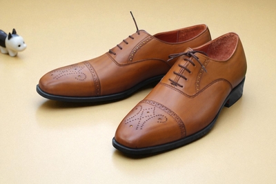 Crafted Leather Handmade Brown Leather Oxfords Dress Shoes