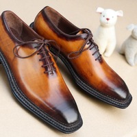 Crafted Leather Handmade Men Brown Patina Leather Norwegian Welted Oxford Dress Shoes - Thumbnail 1