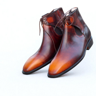 Crafted leather classic brown tan patina leather chelsea boot - Thumbnail 1