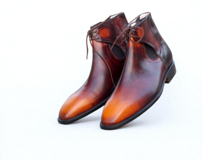 Crafted Leather Classic Brown Tan Patina Leather Chelsea Boot