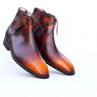 Crafted Leather Classic Brown Tan Patina Leather Chelsea Boot - Thumbnail 1