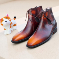 Crafted Leather Classic Brown Tan Patina Leather Chelsea Boot - Thumbnail 2