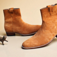 Crafted Leather Classic Handmade Tan Suede Leather Side Zipper Jodhpur Boot - Thumbnail 2