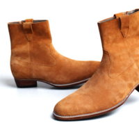 Crafted Leather Classic Handmade Tan Suede Leather Side Zipper Jodhpur Boot - Thumbnail 3