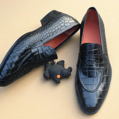 Crafted leather classic men black crocodile leather loafers dress shoes