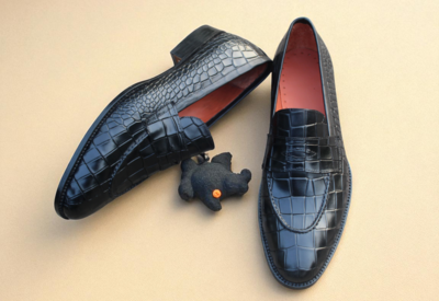 Crafted Leather Classic Men Black Crocodile Leather Loafers Dress Shoes