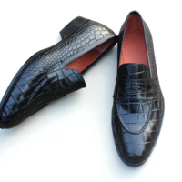 Crafted Leather Classic Men Black Crocodile Leather Loafers Dress Shoes - Thumbnail 1