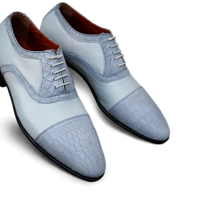 Crafted leather classic gray calf gray crocodile/alligator leather lace up dress shoes