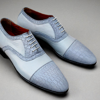 Crafted Leather Classic Gray Calf Gray Crocodile/Alligator Leather Lace up Dress Shoes - Thumbnail 1