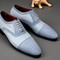 Crafted Leather Classic Gray Calf Gray Crocodile/Alligator Leather Lace up Dress Shoes - Thumbnail 2