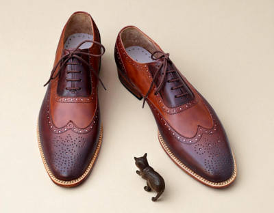 Crafted Leather Handmade Brown Patina Leather Oxfords Lace up Dress Shoes