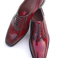Crafted Leather Handmade Burgundy Leather Wingtip Oxford Dress Shoes - Thumbnail 1