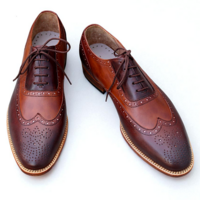 Crafted Leather Handmade Brown Patina Leather Oxfords Lace up Dress Shoes - Thumbnail 2