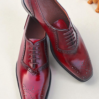 Crafted Leather Handmade Burgundy Leather Wingtip Oxford Dress Shoes - Thumbnail 2