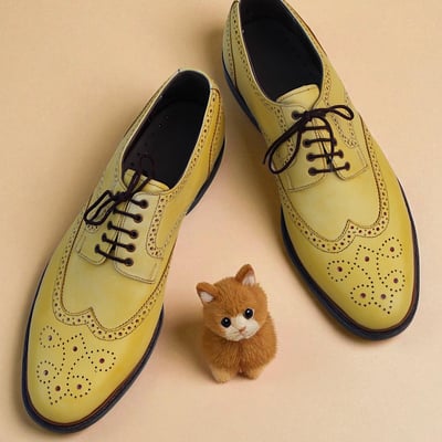 Crafted leather men elegant yellow wingtip oxford dress shoes - Thumbnail 3