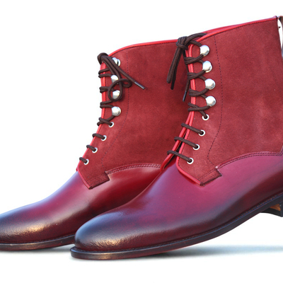 Crafted leather classic men handmade brown calf suede leather ankle high boot