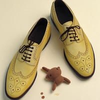 Crafted Leather Men Elegant Yellow Wingtip Oxford Dress Shoes - Thumbnail 1