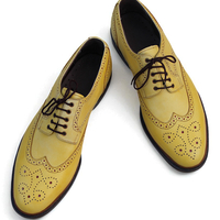 Crafted Leather Men Elegant Yellow Wingtip Oxford Dress Shoes - Thumbnail 2