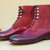 Crafted Leather Classic Men Handmade Brown Calf Suede Leather Ankle High Boot - Thumbnail 2