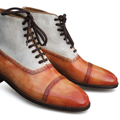 Crafted leather classic tan patina suede leather ankle high lace up boot