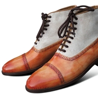 Crafted Leather Classic Tan Patina Suede Leather Ankle High Lace up Boot - Thumbnail 1