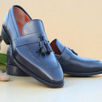 Crafted Leather Classic Black Leather Tassel Loafers Dress Shoes - Thumbnail 1