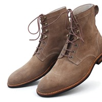 Crafted Leather Classic Men Brown Suede Leather Ankle Dress Boot - Thumbnail 1