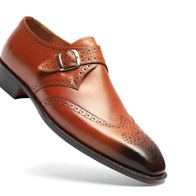 Crafted leather handmade classic brown leather monk strap dress shoes - Thumbnail 3