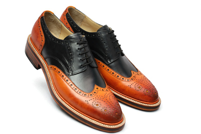 Crafted Leather Handmade Classic Brown Black Leather Wingtip Oxfords Dress Shoes
